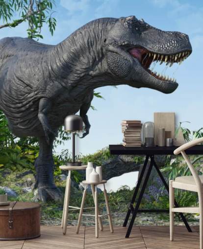 T rex brølende i jungle tapet T rex brølende i jungle tapet