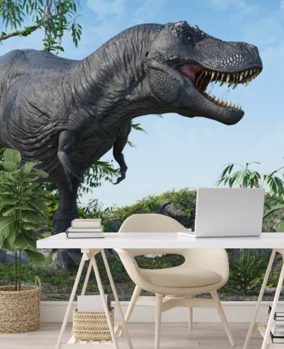 T rex brølende i jungle tapet T rex brølende i jungle tapet
