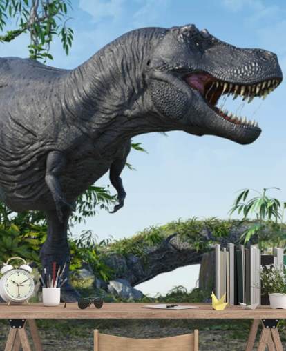 Fondo de pantalla de t rex rugiendo en la selva