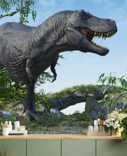 t rex roaring in jungle wallpaper