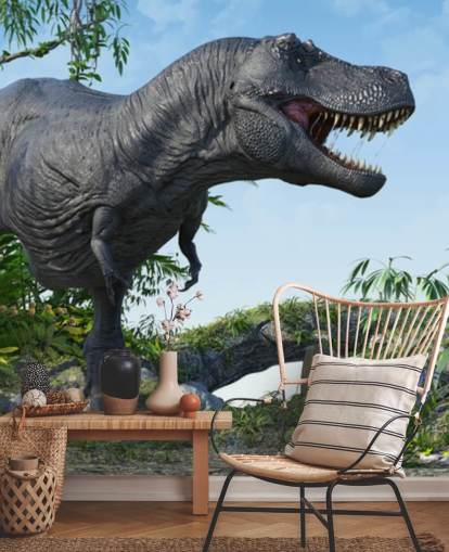 t rex ruggente nella giungla carta da parati t rex ruggente nella giungla carta da parati