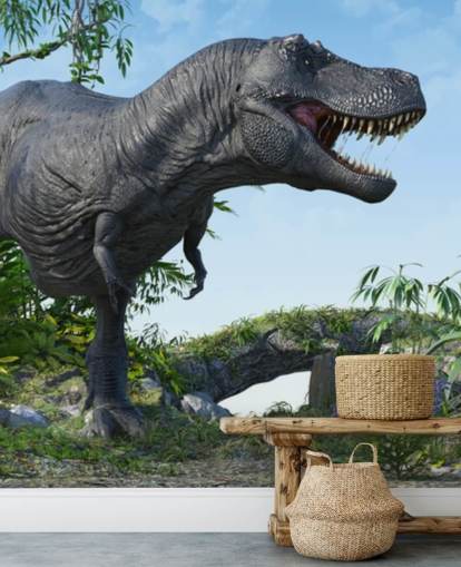 Fondo de pantalla de t rex rugiendo en la selva