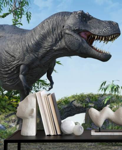 Fondo de pantalla de t rex rugiendo en la selva