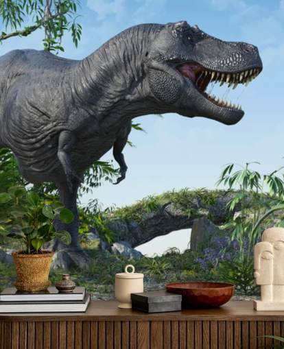 Fondo de pantalla de t rex rugiendo en la selva