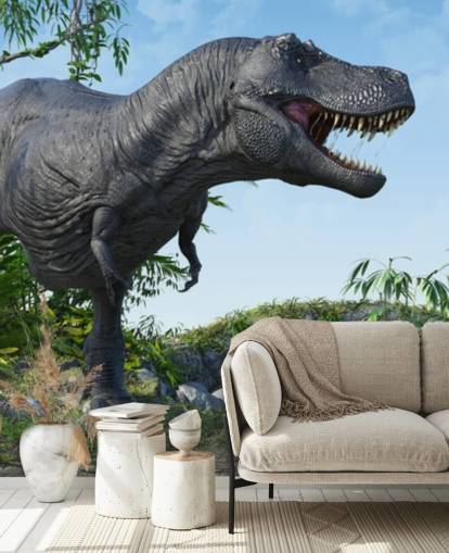 t rex brullend in jungle behang t rex brullend in jungle behang