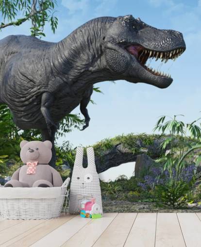 t rex roaring in jungle wallpaper