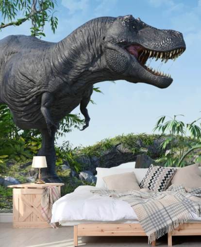 t rex rugissant dans le papier peint de la jungle t rex rugissant dans le papier peint de la jungle