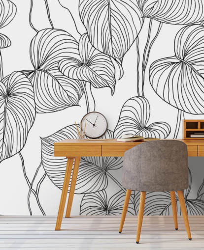 papel pintado de hojas blancas y negras