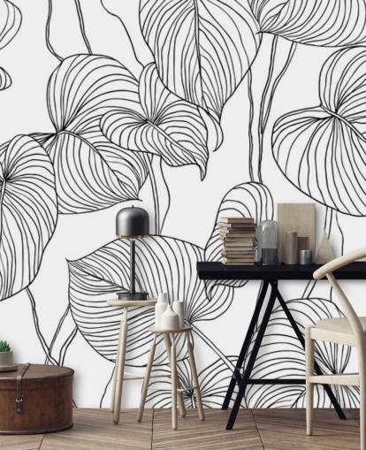 black and white leaf wallpaper