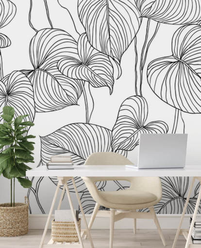 papel pintado de hojas blancas y negras