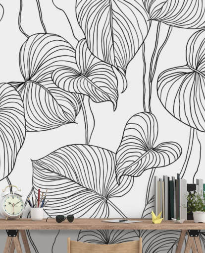 black and white leaf wallpaper