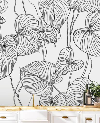 black and white leaf wallpaper