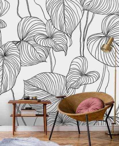 black and white leaf wallpaper