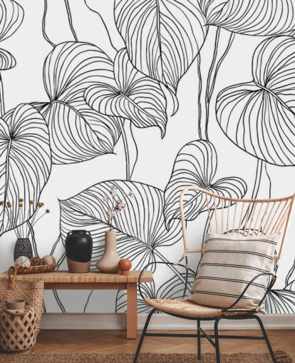 black and white leaf wallpaper