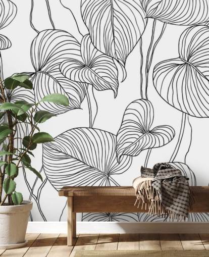 svart og hvitt blad tapet