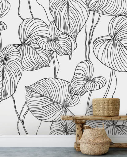 papel pintado de hojas blancas y negras