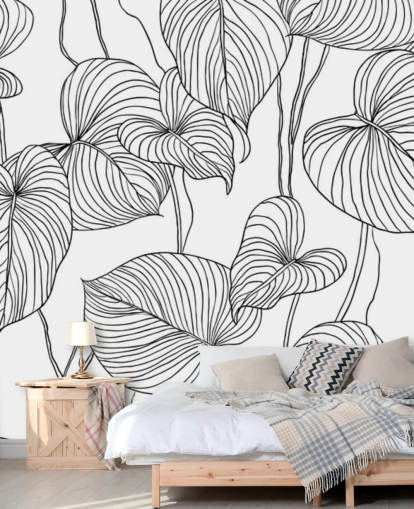 papel pintado de hojas blancas y negras