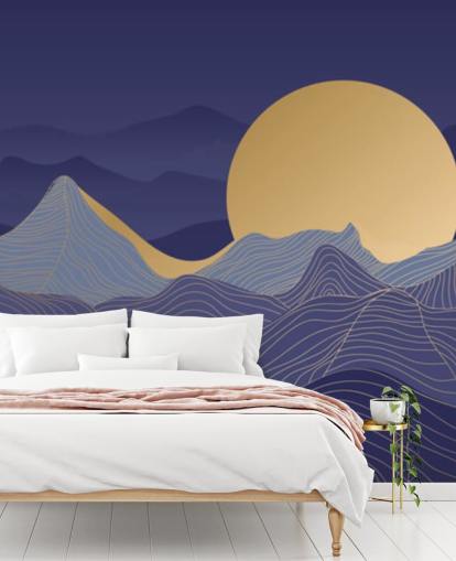 carta da parati color blu e oro con linee di montagna