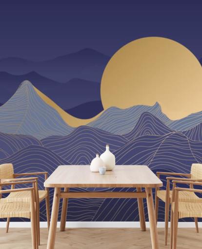 papel pintado de líneas de montaña de color azul y dorado papel pintado de líneas de montaña de color azul y dorado