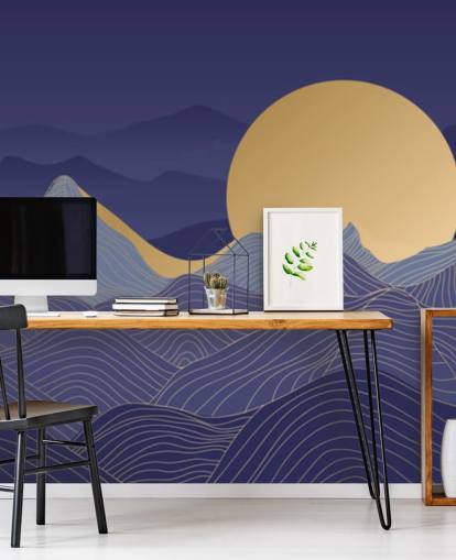 sininen ja kullanvärinen Mountain Line Art tapetti sininen ja kullanvärinen Mountain Line Art tapetti