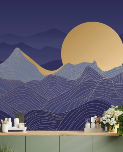 blue and gold coloured mountain line art wallpaper blue and gold coloured mountain line art wallpaper