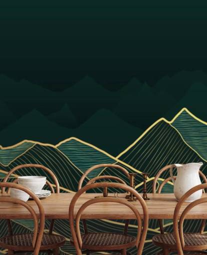 papel de parede verde escuro e dourado