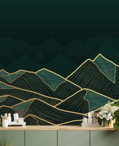 dark green and gold mountain wallpaper