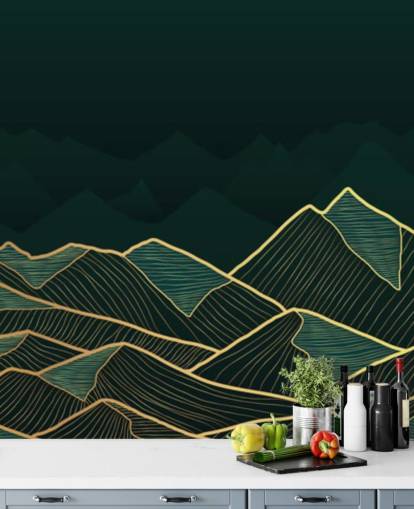 carta da parati montagna verde scuro e oro carta da parati montagna verde scuro e oro