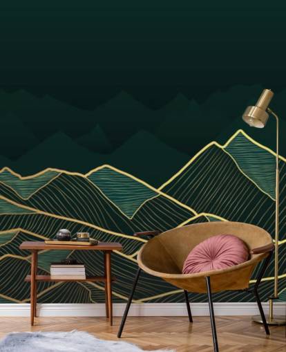 dark green and gold mountain wallpaper