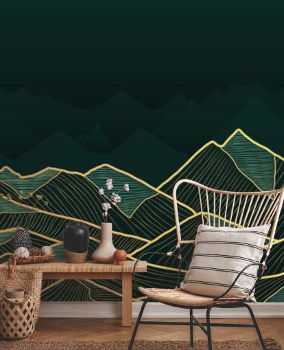 dark green and gold mountain wallpaper