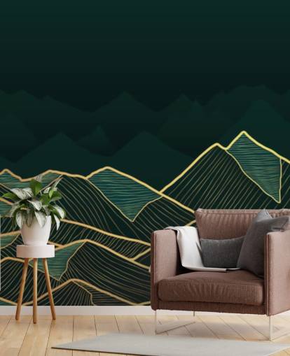 dark green and gold mountain wallpaper