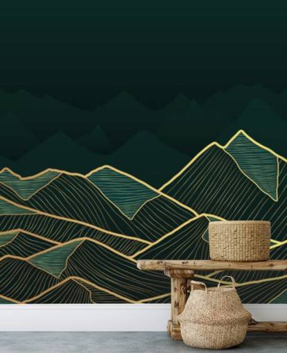 dark green and gold mountain wallpaper