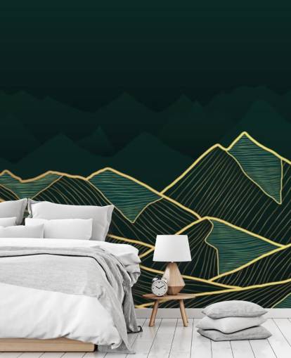 papel de parede verde escuro e dourado