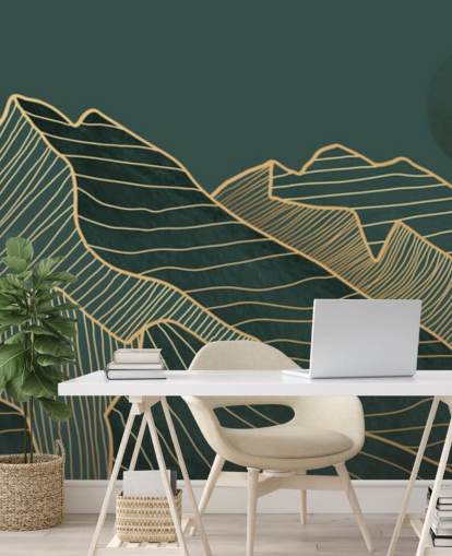 dark green and gold line mountain and moon wallpaper dark green and gold line mountain and moon wallpaper