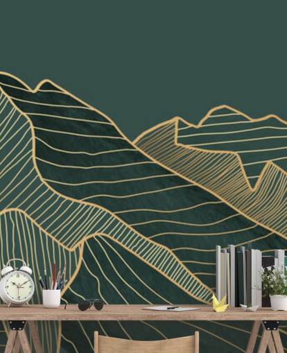 dark green and gold line mountain and moon wallpaper dark green and gold line mountain and moon wallpaper