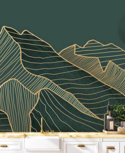 dark green and gold line mountain and moon wallpaper dark green and gold line mountain and moon wallpaper