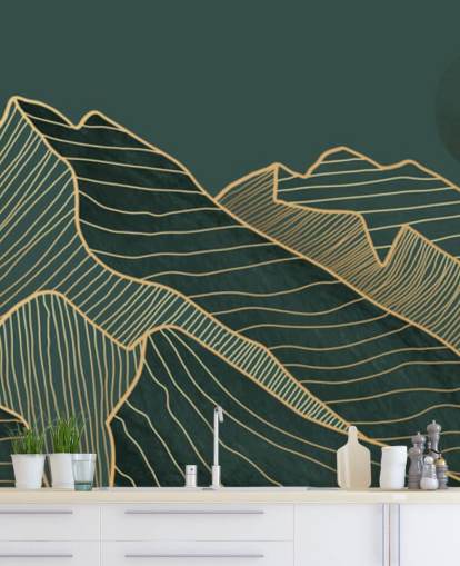 fond d'écran montagne et lune vert foncé et or fond d'écran montagne et lune vert foncé et or