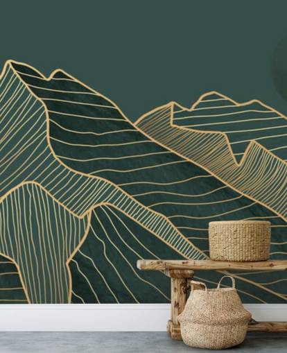 dark green and gold line mountain and moon wallpaper dark green and gold line mountain and moon wallpaper