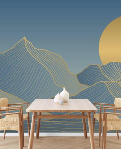 papel de parede azul montanha e lua