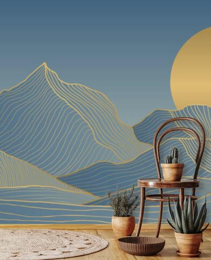 papel de parede azul montanha e lua papel de parede azul montanha e lua