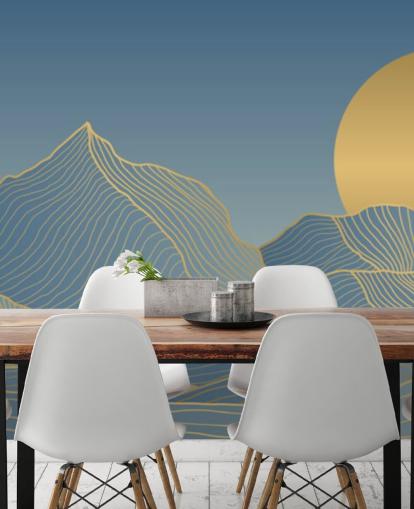 blaue Berg- und Mond-Tapete