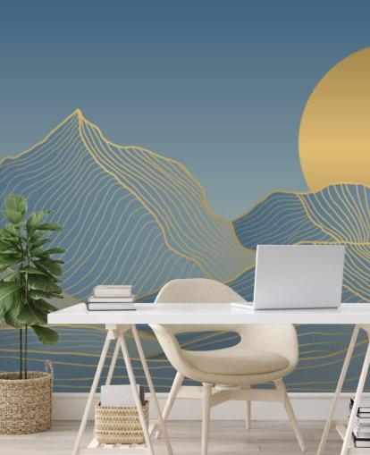 blauwe berg- en maanbehang blauwe berg- en maanbehang