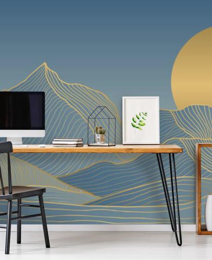 blue mountain and moon wallpaper