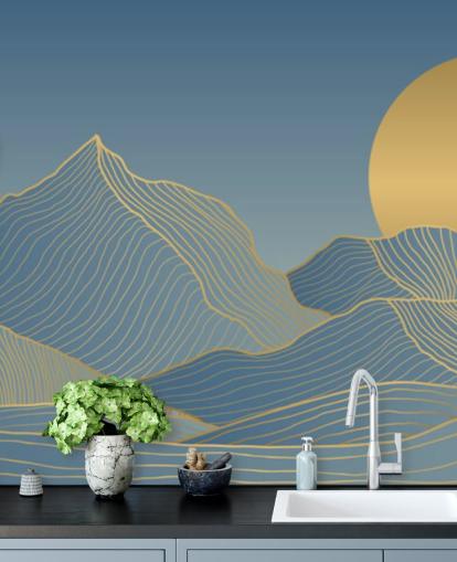 carta da parati blu montagna e luna