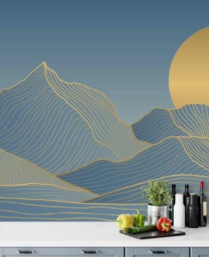 blaue Berg- und Mond-Tapete