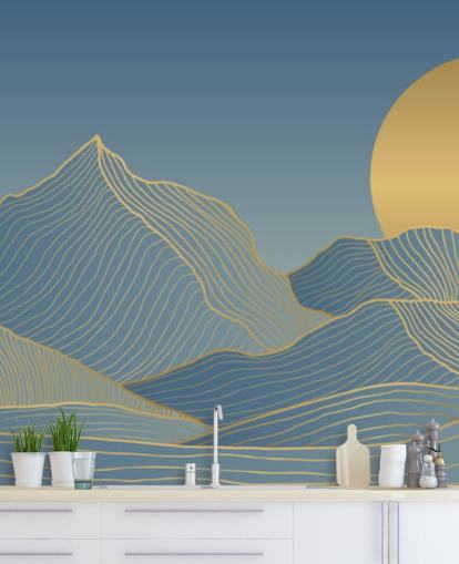 papel de parede azul montanha e lua papel de parede azul montanha e lua