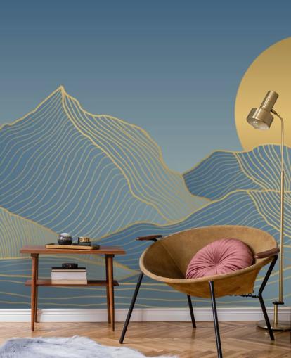 carta da parati blu montagna e luna