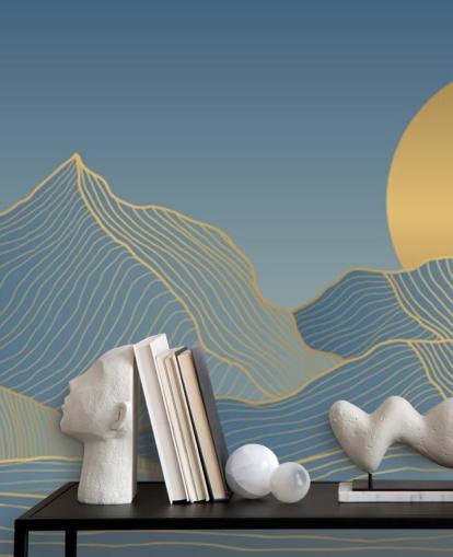 blaue Berg- und Mond-Tapete