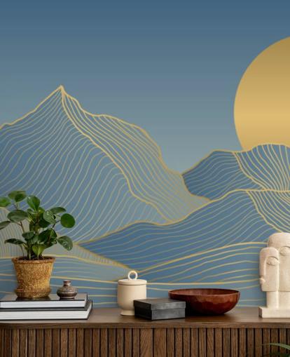 carta da parati blu montagna e luna