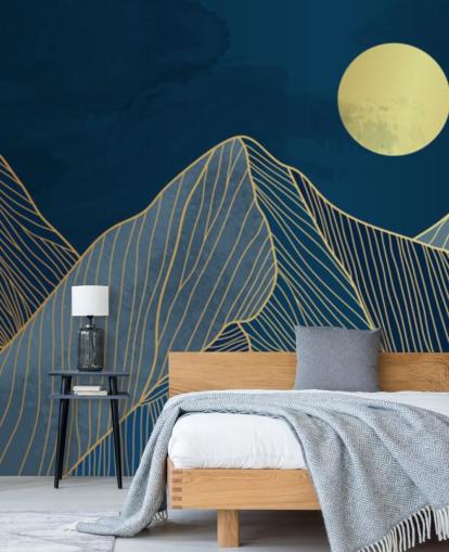 mountain line art blauw behang mountain line art blauw behang